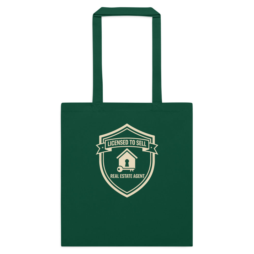 Licensed to Sell real estate agent cotton tote bag — Bottle Green, flat