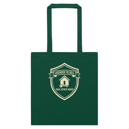 Licensed to Sell real estate agent cotton tote bag — Bottle Green, flat