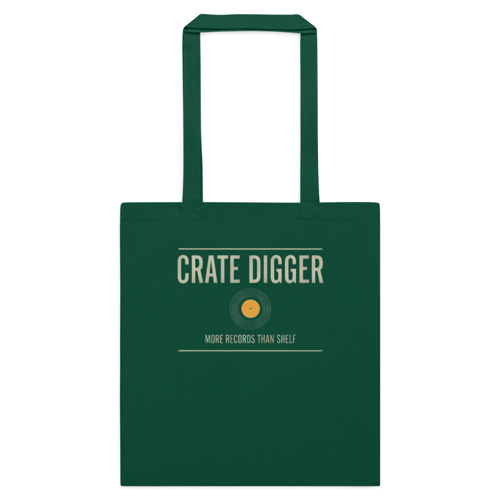 Crate Digger vinyl record cotton tote bag — Bottle Green, flat