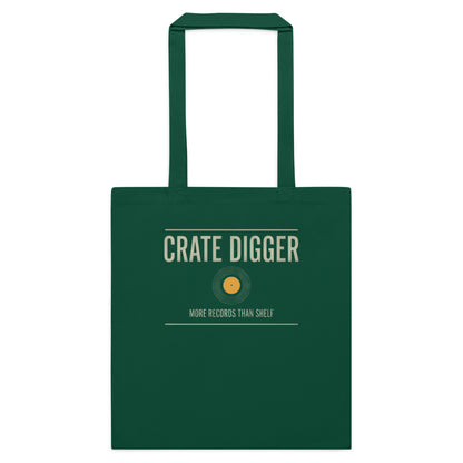 Crate Digger vinyl record cotton tote bag — Bottle Green, flat