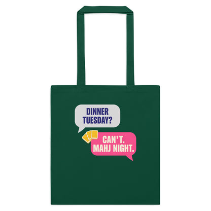 Mahj Night funny mahjong market tote bag — Bottle Green, flat