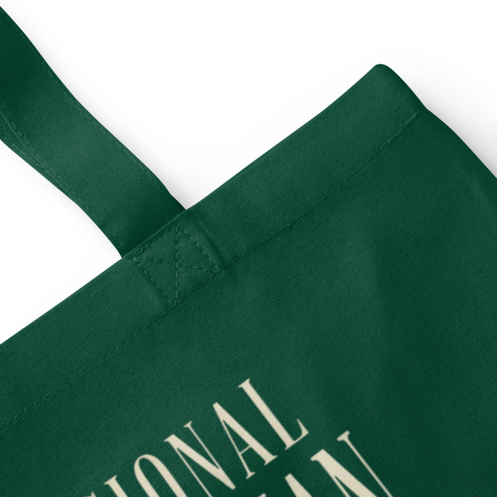 Professional Fictional Man Enthusiast book lover dark academia cotton tote bag — Bottle Green, detail