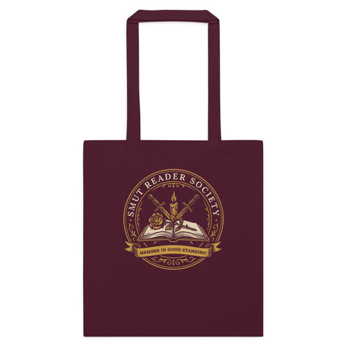 Smut Reader Society Tote Bag, Romantasy Book Tote, Spicy Reader Gift - Dark Academia Crest Tote