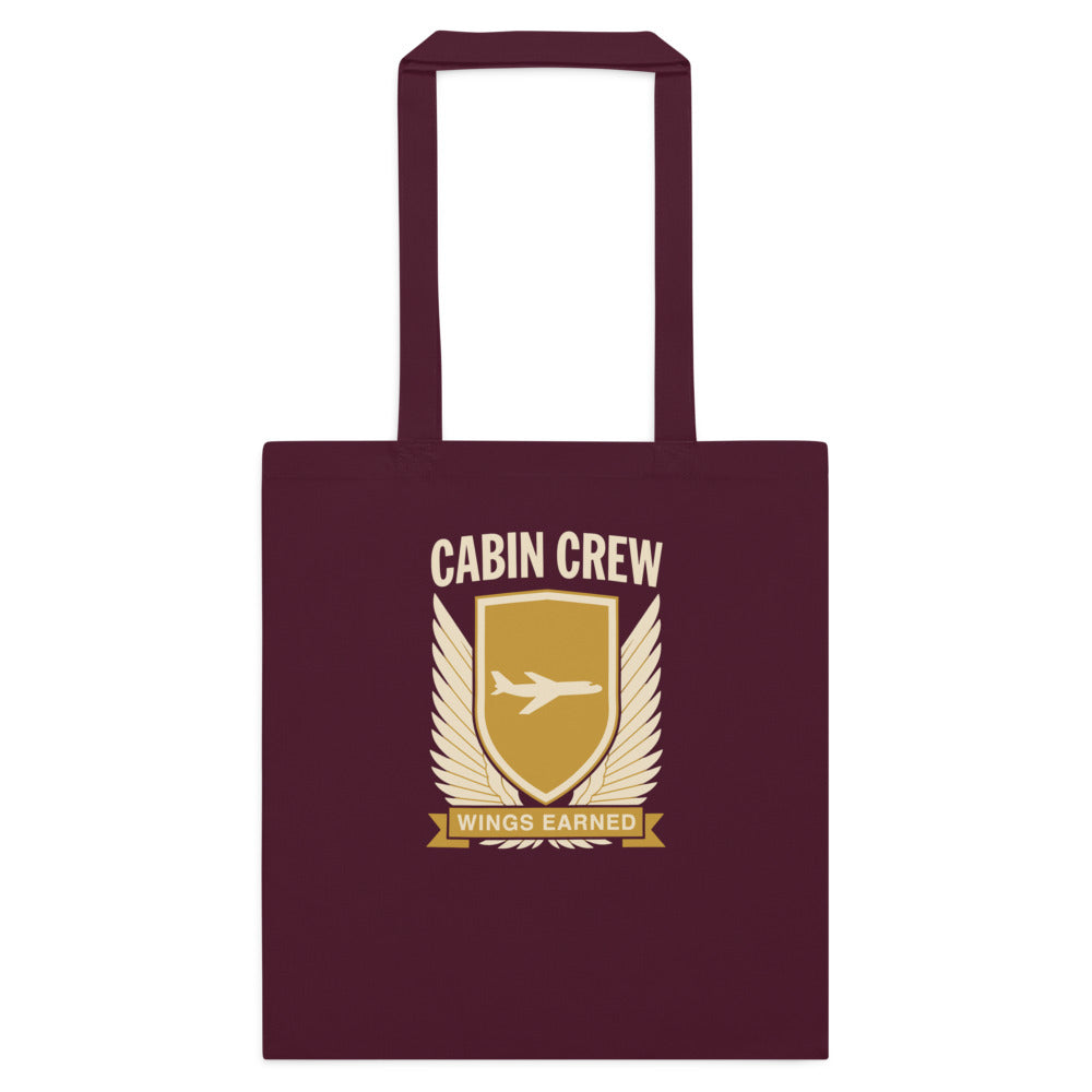 Wings Earned flight attendant cotton tote bag — Burgundy, flat