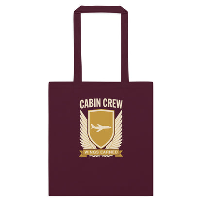 Wings Earned flight attendant cotton tote bag — Burgundy, flat