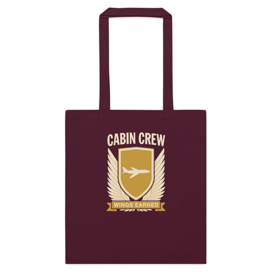 Wings Earned flight attendant cotton tote bag — Burgundy, flat
