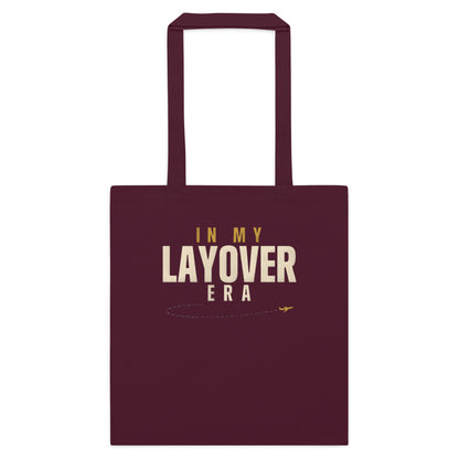In My Layover Era flight attendant cotton tote bag — Burgundy, flat