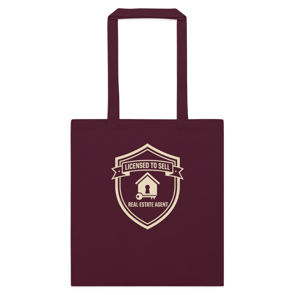 Licensed to Sell real estate agent cotton tote bag — Burgundy, flat