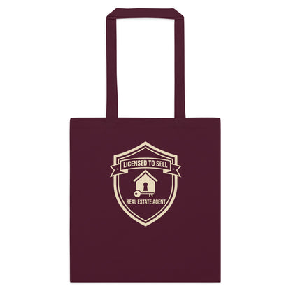 Licensed to Sell real estate agent cotton tote bag — Burgundy, flat