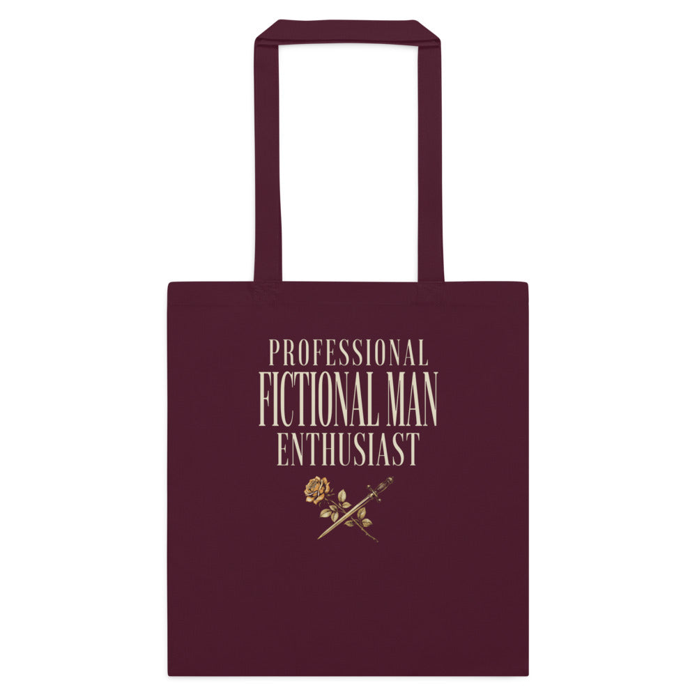 Professional Fictional Man Enthusiast book lover dark academia cotton tote bag — Burgundy, flat