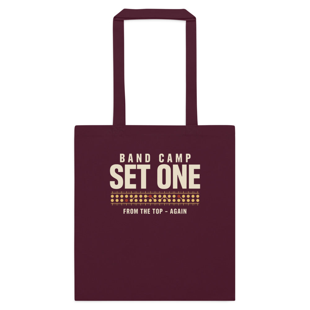 Set One marching band drill chart cotton tote bag — Burgundy, flat