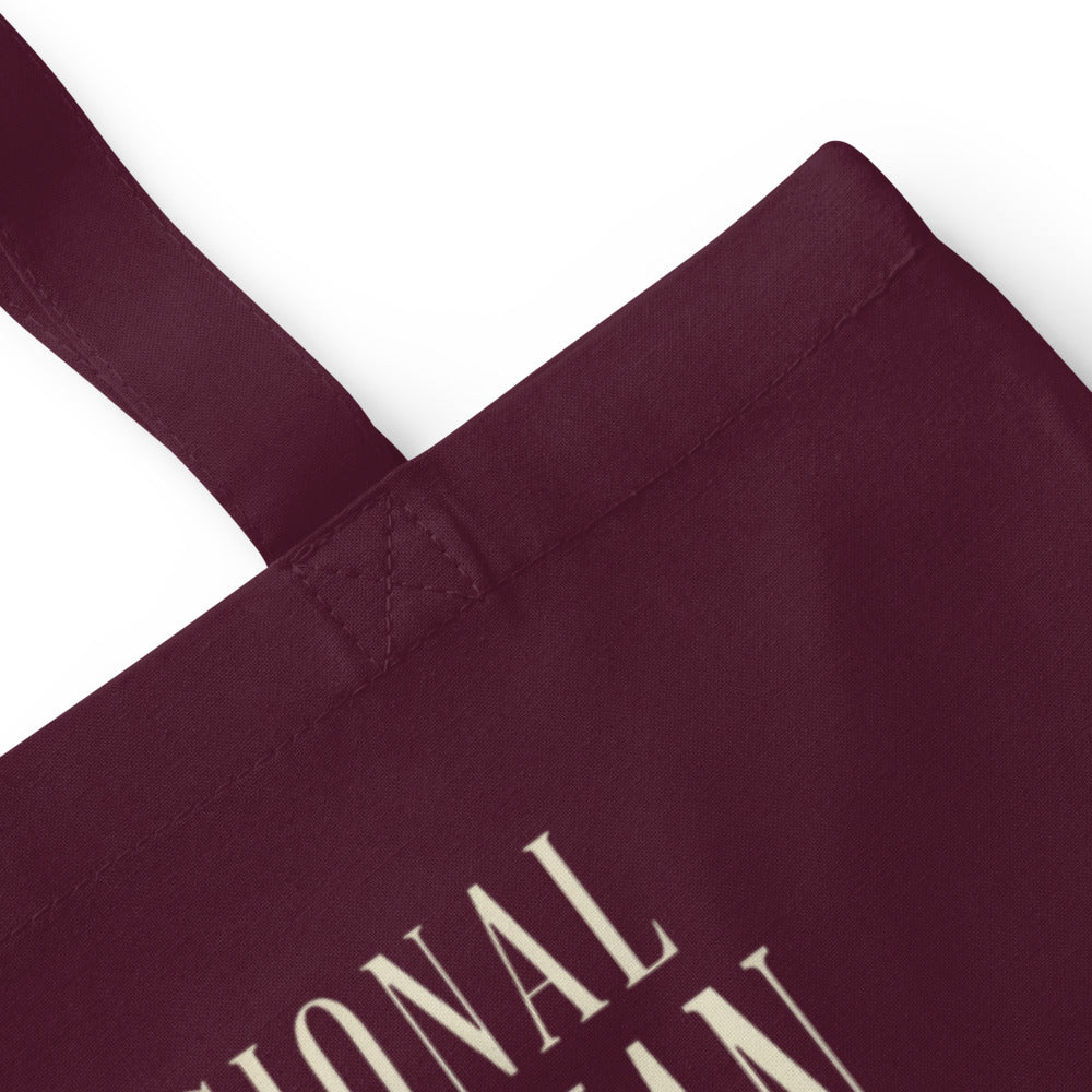Professional Fictional Man Enthusiast book lover dark academia cotton tote bag — Burgundy, detail