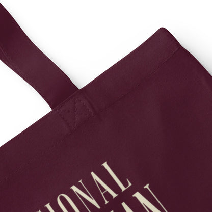 Professional Fictional Man Enthusiast book lover dark academia cotton tote bag — Burgundy, detail