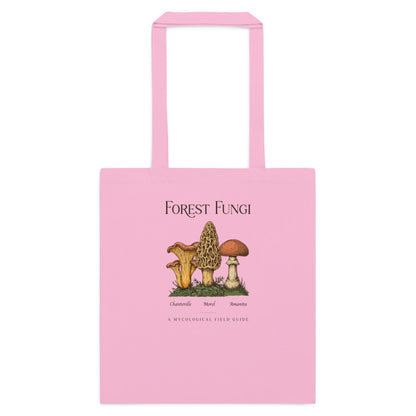 Forest Fungi vintage mushroom field guide tote bag — Classic Pink, flat