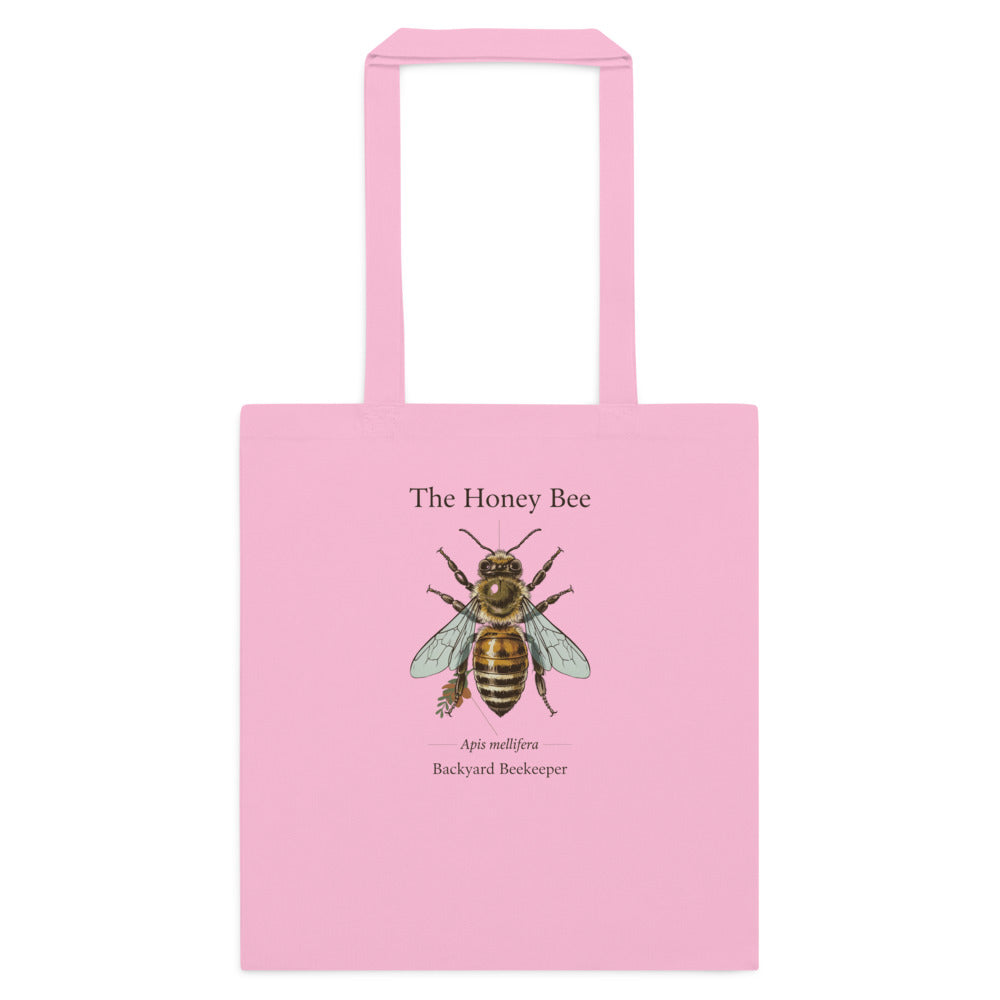 The Honey Bee Apis mellifera anatomical cotton tote bag — Classic Pink, flat