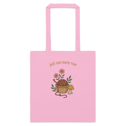 Just One More Row crochet cottagecore cotton tote bag — Classic Pink, flat