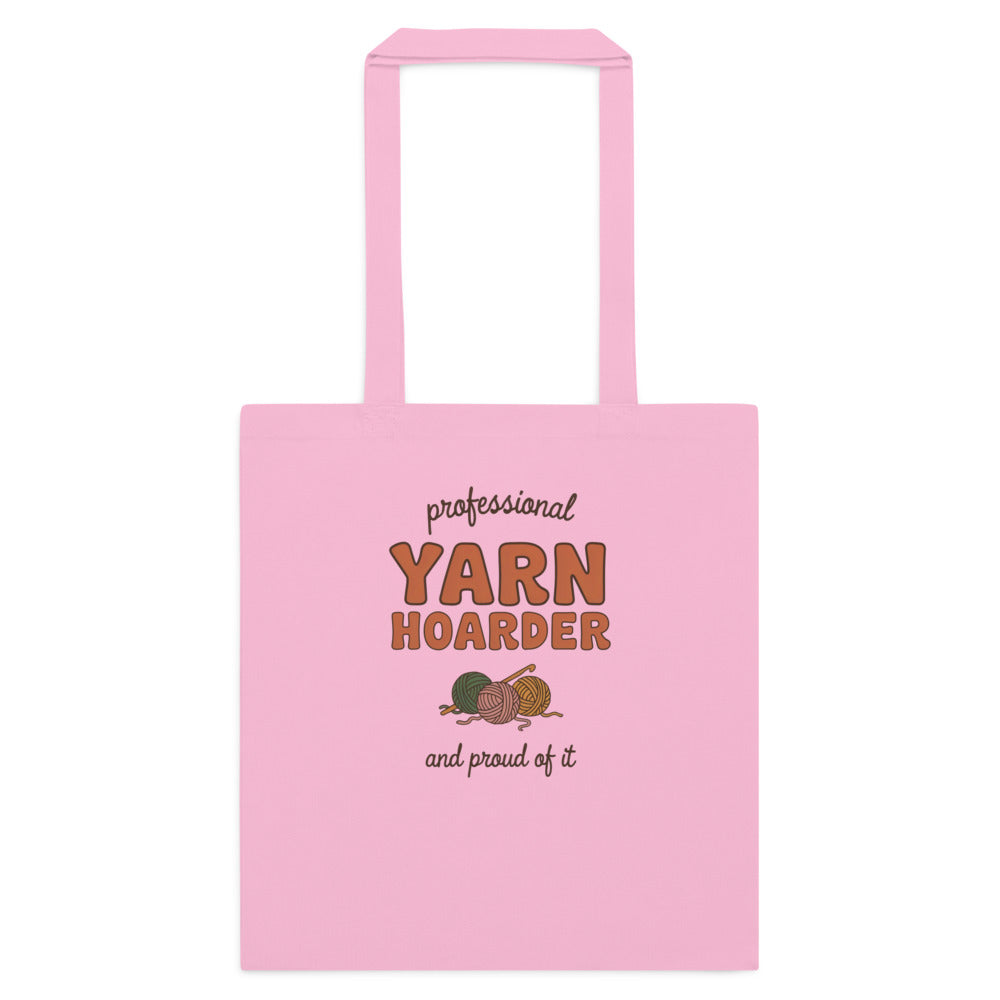 Professional Yarn Hoarder crochet cottagecore cotton tote bag — Classic Pink, flat