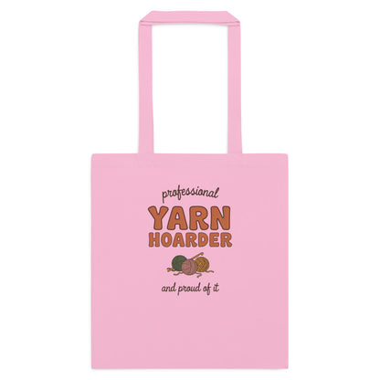 Professional Yarn Hoarder crochet cottagecore cotton tote bag — Classic Pink, flat