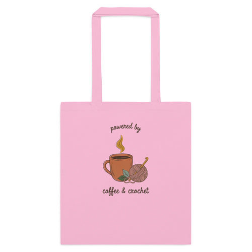 Powered by Coffee and Crochet Tote, Crochet Lover Gift, Cottagecore Crochet Tote — Cozy Fiber Arts Tote