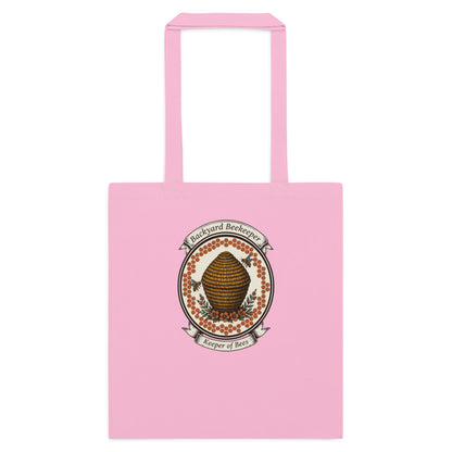 Backyard Beekeeper Keeper of Bees vintage apiary crest cotton tote bag — Classic Pink, flat