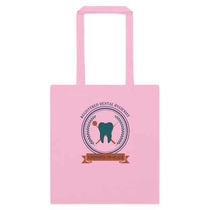 Licensed to Scale registered dental hygienist cotton tote bag — Classic Pink, flat