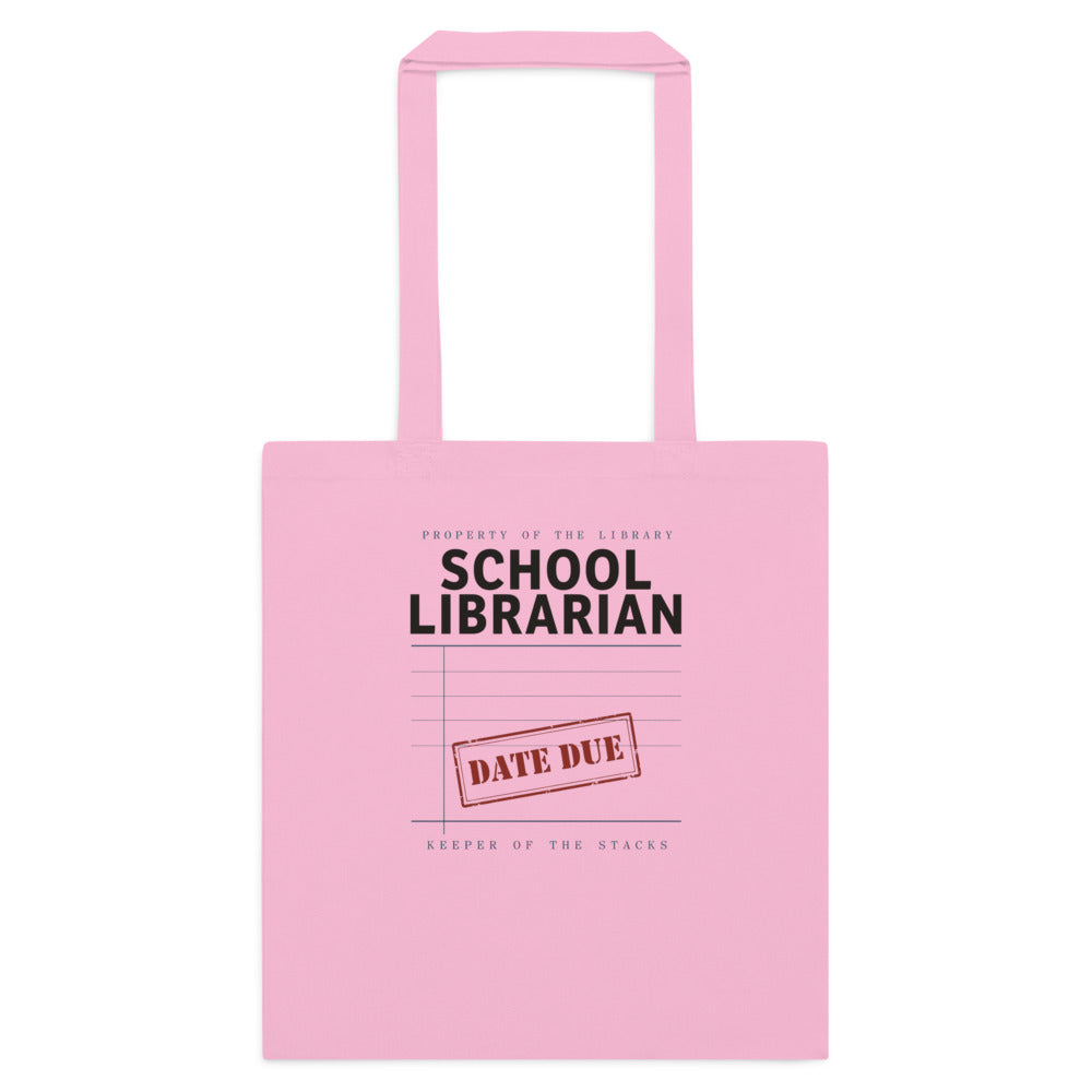 Property of the School Library card catalog school librarian cotton tote bag — Classic Pink, flat