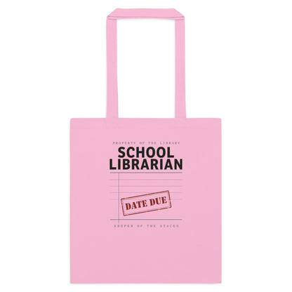 Property of the School Library card catalog school librarian cotton tote bag — Classic Pink, flat