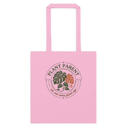 Plant Parent retro botanical badge cotton tote bag — Classic Pink, flat