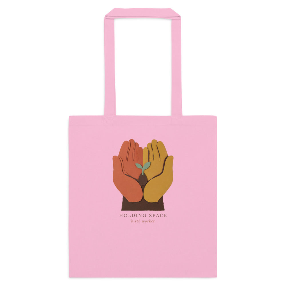 Holding Space birth worker doula cotton tote bag — Classic Pink, flat