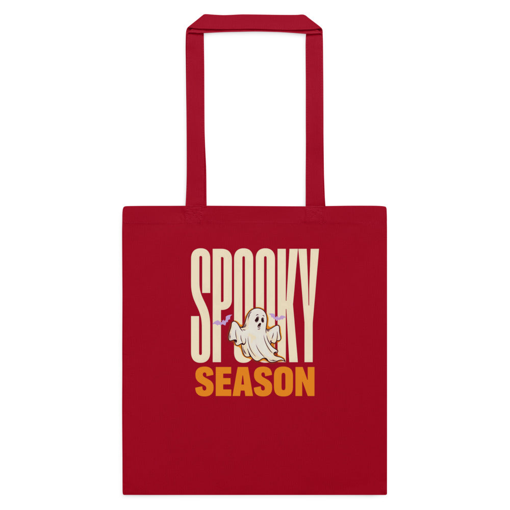 Spooky Season retro Halloween ghost typography cotton tote bag — Classic Red, flat