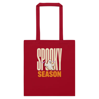 Spooky Season retro Halloween ghost typography cotton tote bag — Classic Red, flat