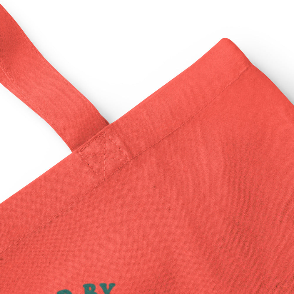 Powered By Coffee And Chaos retro groovy teacher cotton tote bag — Coral, detail