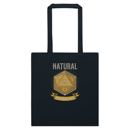 Natural 20 critical hit d20 tabletop RPG cotton tote bag — French Navy, flat