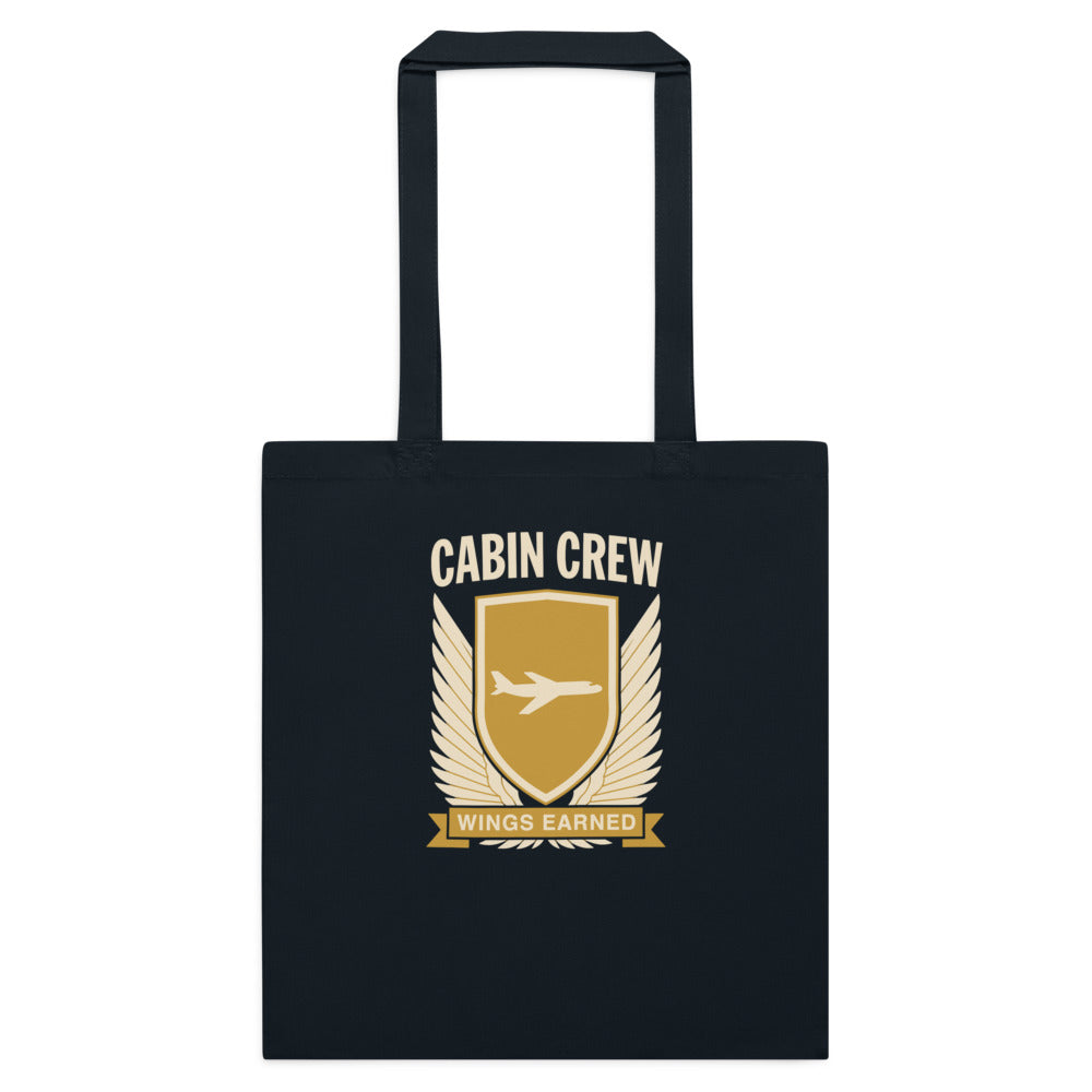 Wings Earned flight attendant cotton tote bag — French Navy, flat
