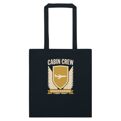 Wings Earned flight attendant cotton tote bag — French Navy, flat