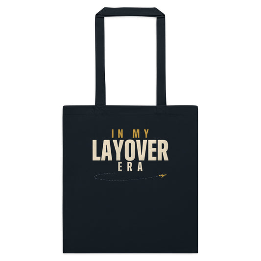 In My Layover Era flight attendant cotton tote bag — French Navy, flat