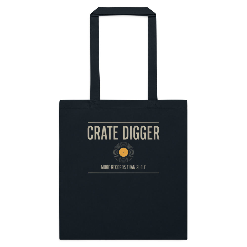 Crate Digger vinyl record cotton tote bag — French Navy, flat