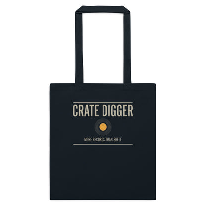 Crate Digger vinyl record cotton tote bag — French Navy, flat