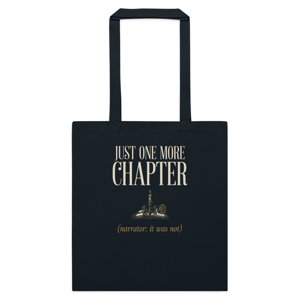Just One More Chapter book lover dark academia cotton tote bag — French Navy, flat
