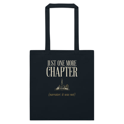 Just One More Chapter book lover dark academia cotton tote bag — French Navy, flat