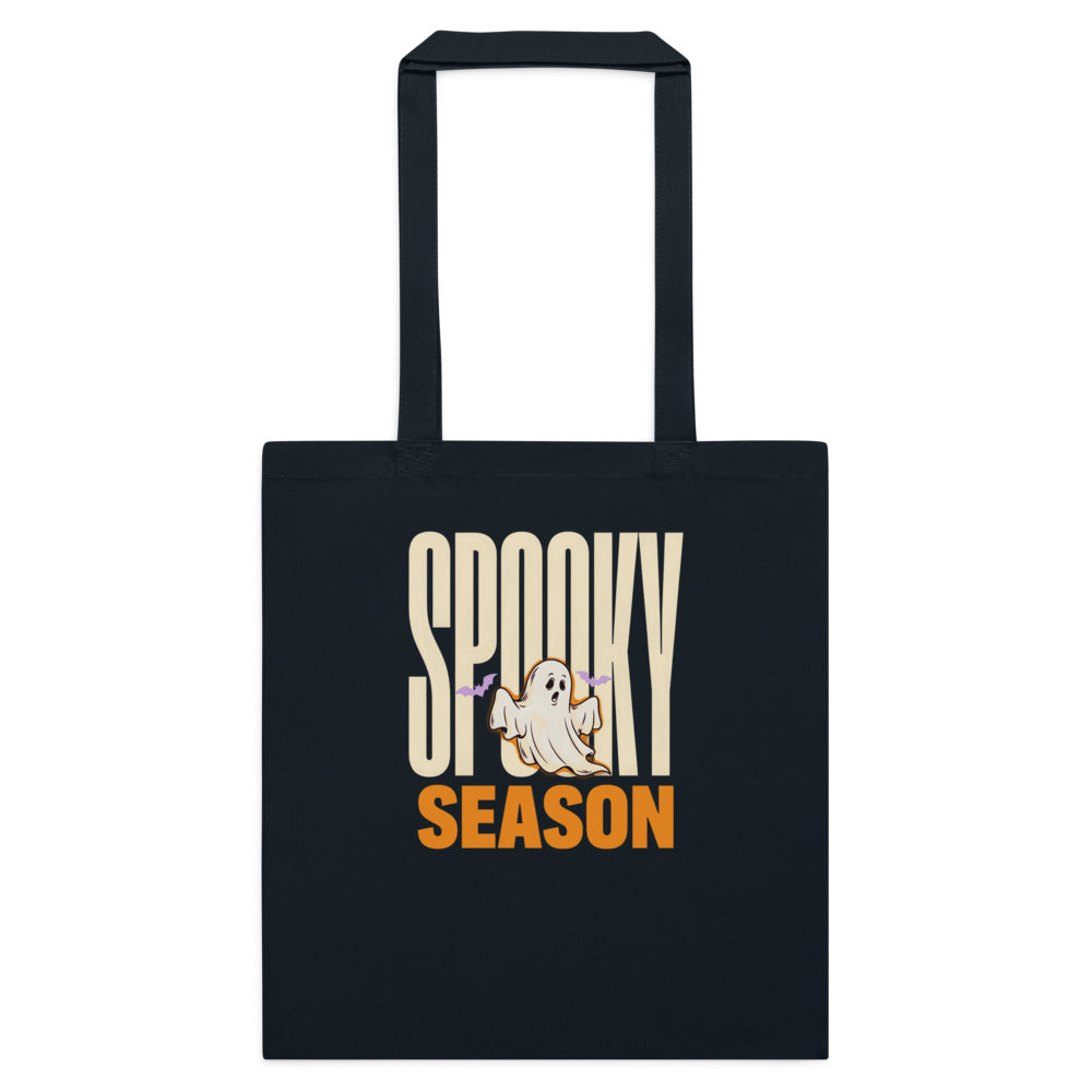 Spooky Season retro Halloween ghost typography cotton tote bag — French Navy, flat