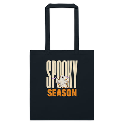 Spooky Season retro Halloween ghost typography cotton tote bag — French Navy, flat