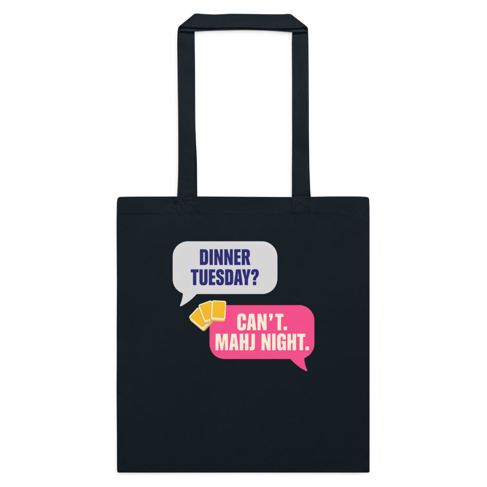 Mahj Night funny mahjong market tote bag — French Navy, flat
