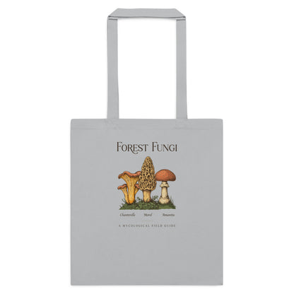 Forest Fungi vintage mushroom field guide tote bag — Light Grey, flat