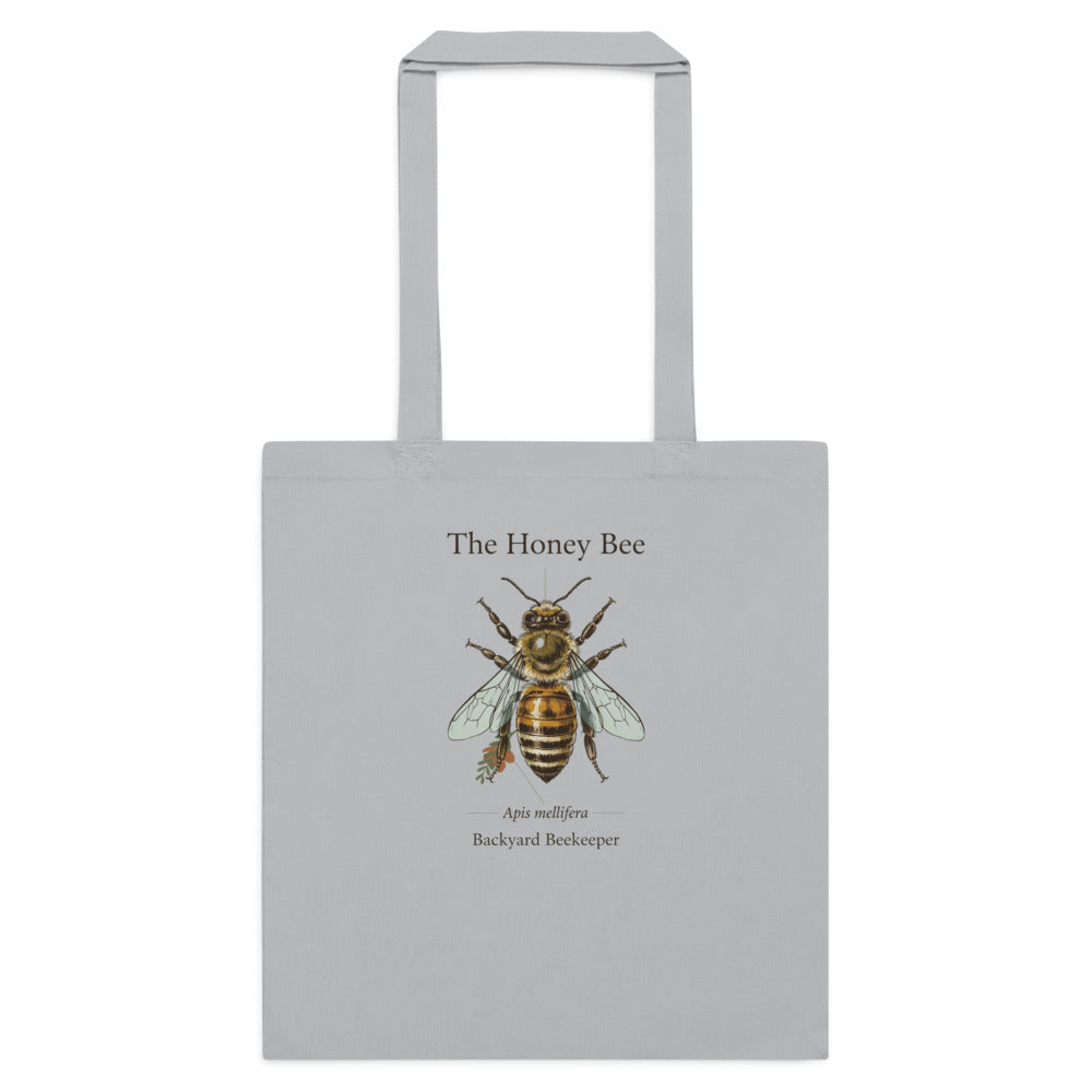 The Honey Bee Apis mellifera anatomical cotton tote bag — Light Grey, flat