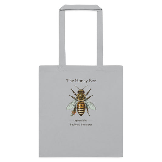The Honey Bee Apis mellifera anatomical cotton tote bag — Light Grey, flat