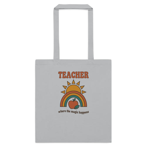 Teacher Tote, Retro Groovy Teacher Tote, Teacher Appreciation Gift — Where The Magic Happens Groovy Apple Teacher Tote