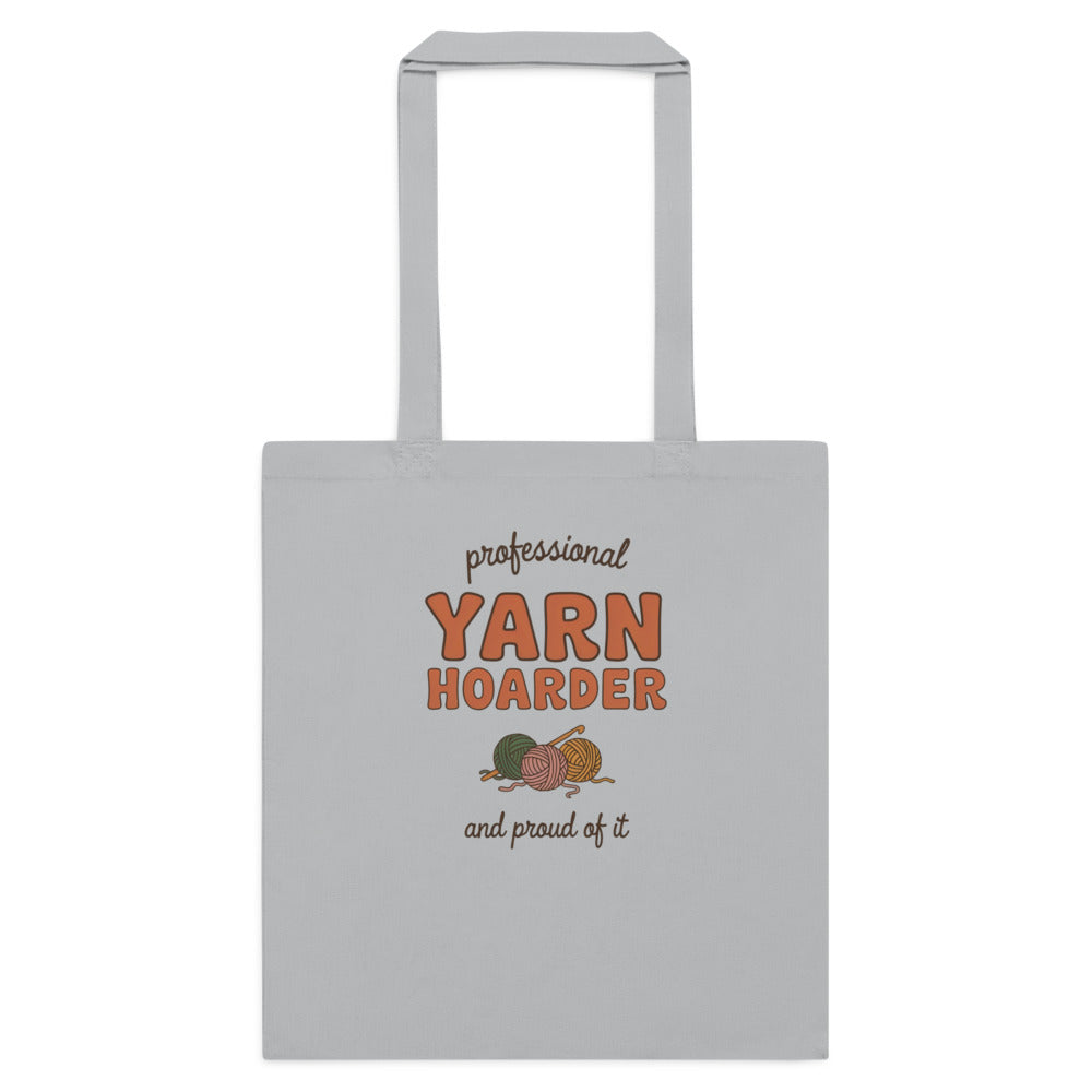 Professional Yarn Hoarder crochet cottagecore cotton tote bag — Light Grey, flat