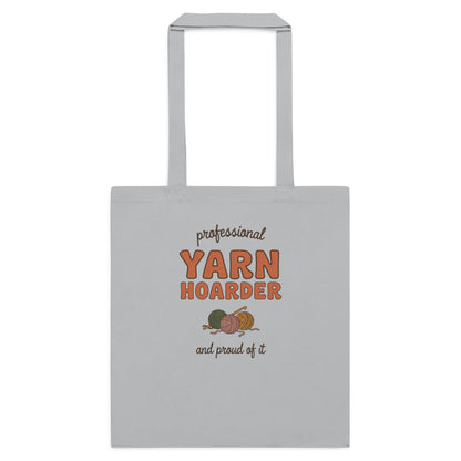Professional Yarn Hoarder crochet cottagecore cotton tote bag — Light Grey, flat