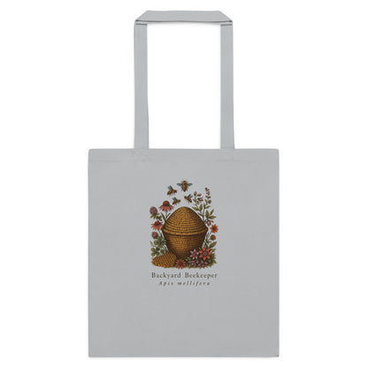 Backyard Beekeeper field-guide bee cotton tote bag — Light Grey, flat